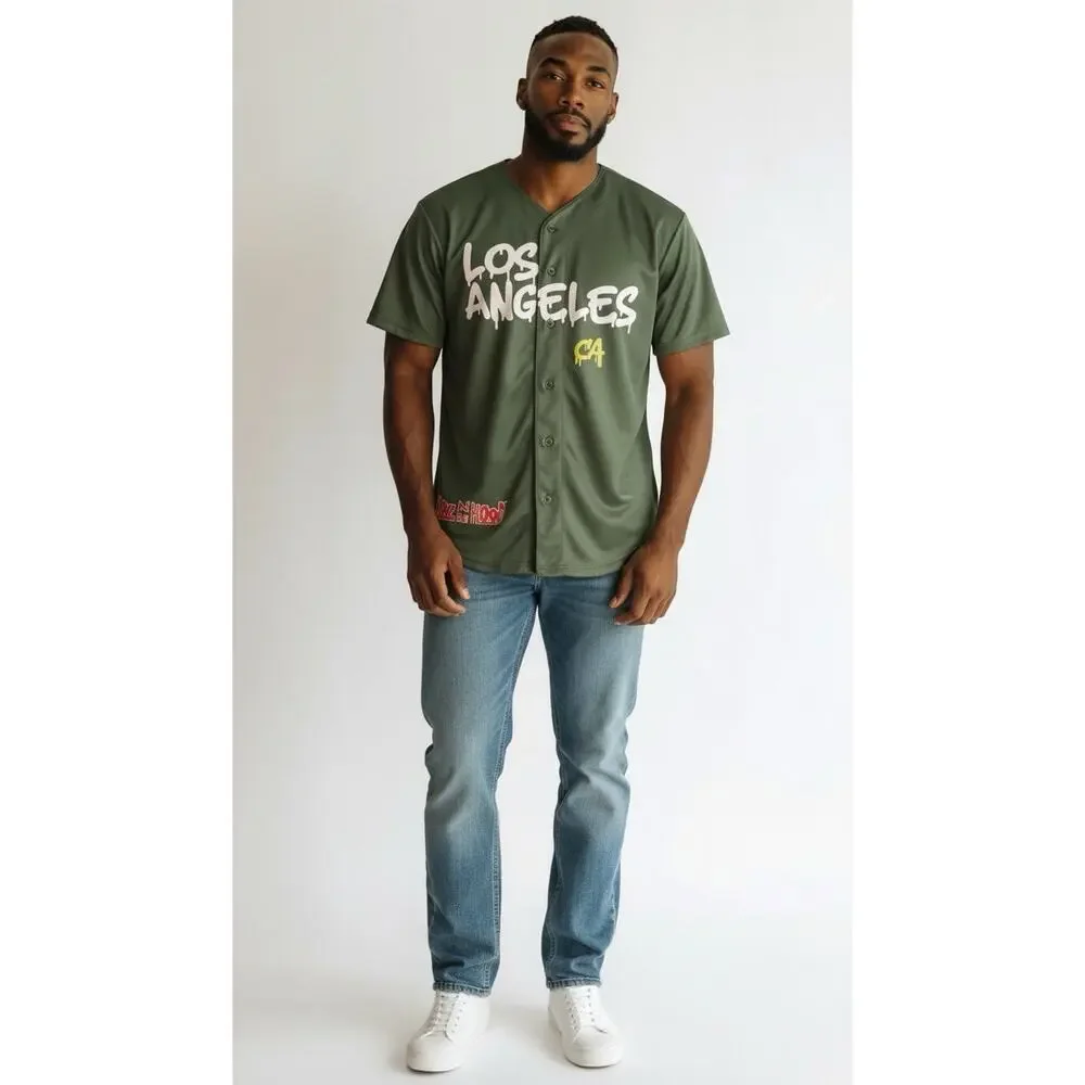 BOYZ N THE HOOD - Men's Short Sleeve Green Jersey Los Angeles Graphic Size XL
